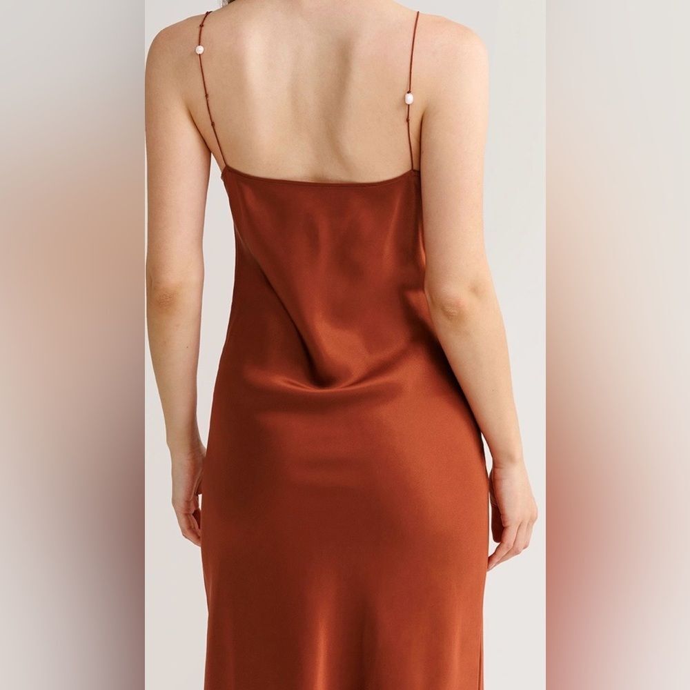 LILYSILK Rust Copper Silk Slip Dress Midi Satin Bias Cut Minimalist Luxe Sz 12
